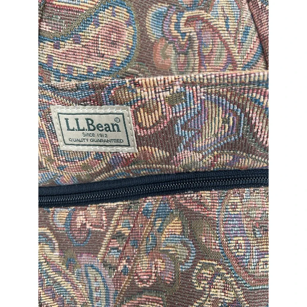 LL Bean Vintage‎ Tapestry Leather Trim Sling Backpack